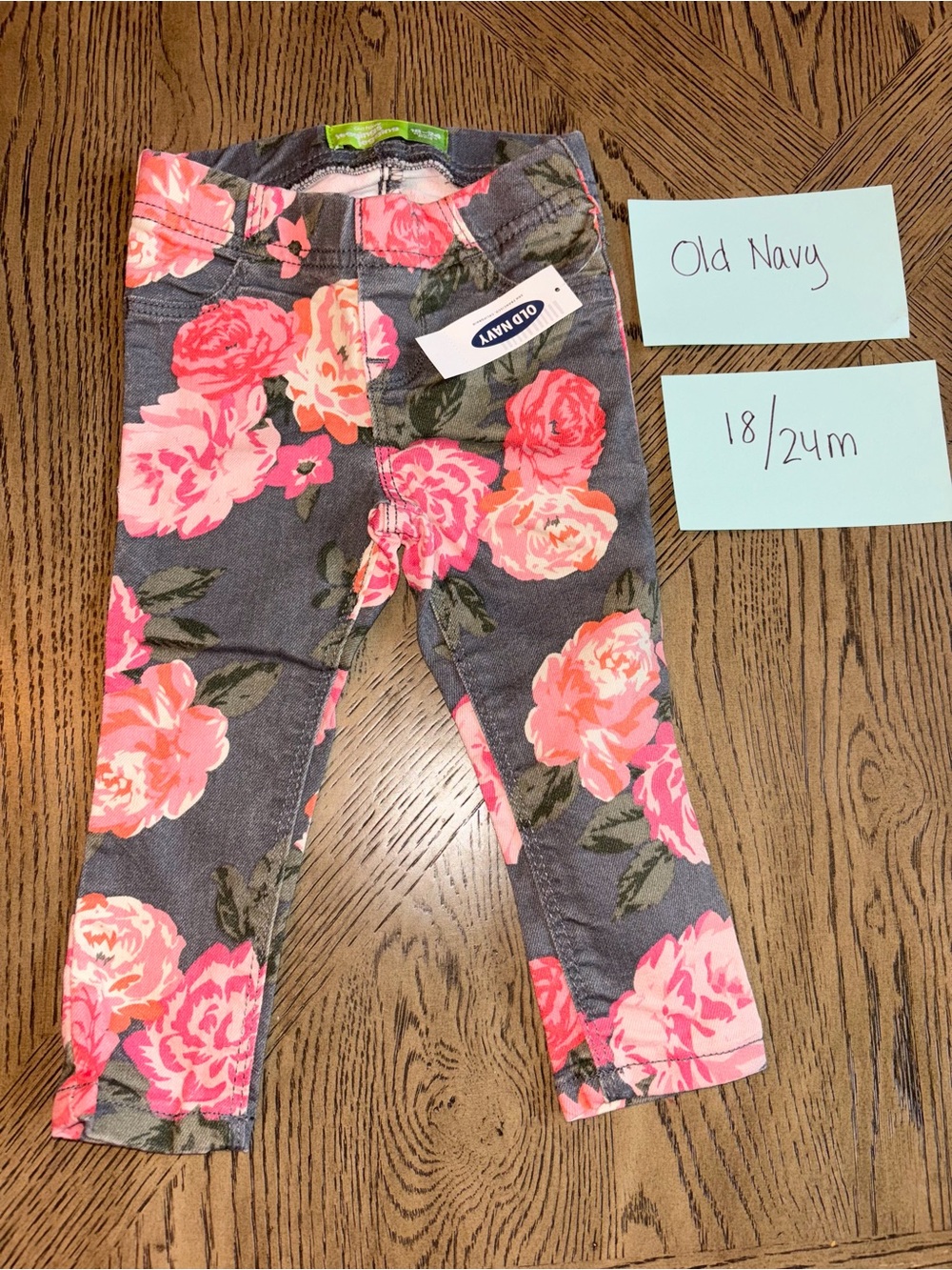 Old Navy Girls' Gray Floral Jeans - Pink Rose Print